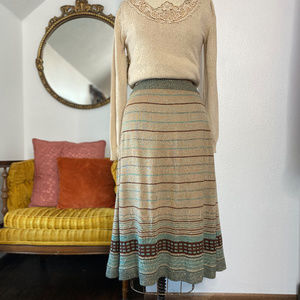 Vintage 70's Knit Stripe Midi Skirt